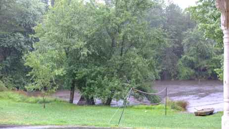 étang sous la pluie